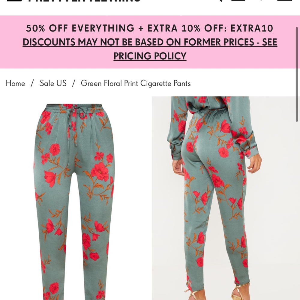 Floral cigarette pant matching blouse set - Picture 3 of 6